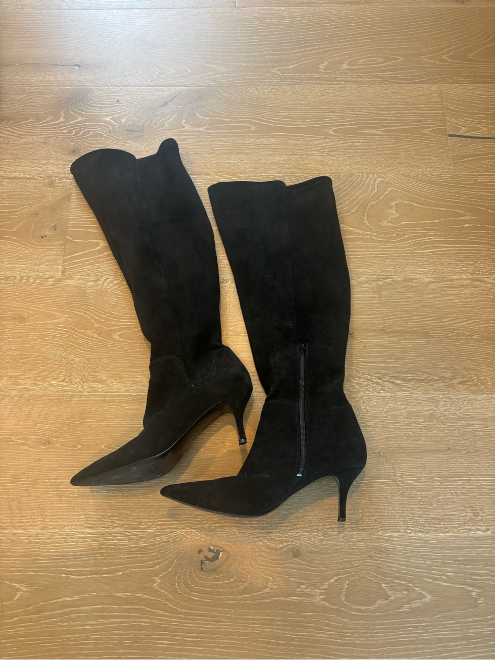 Charles By Charles David Black Suede Knee-High Pointed Stiletto Boots